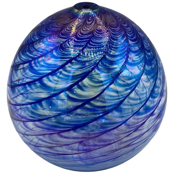 Blue Wave Iridescent Glass Decorative Diffuser Sphere Stem Bud Vase Home Decor - Picture 10 of 12